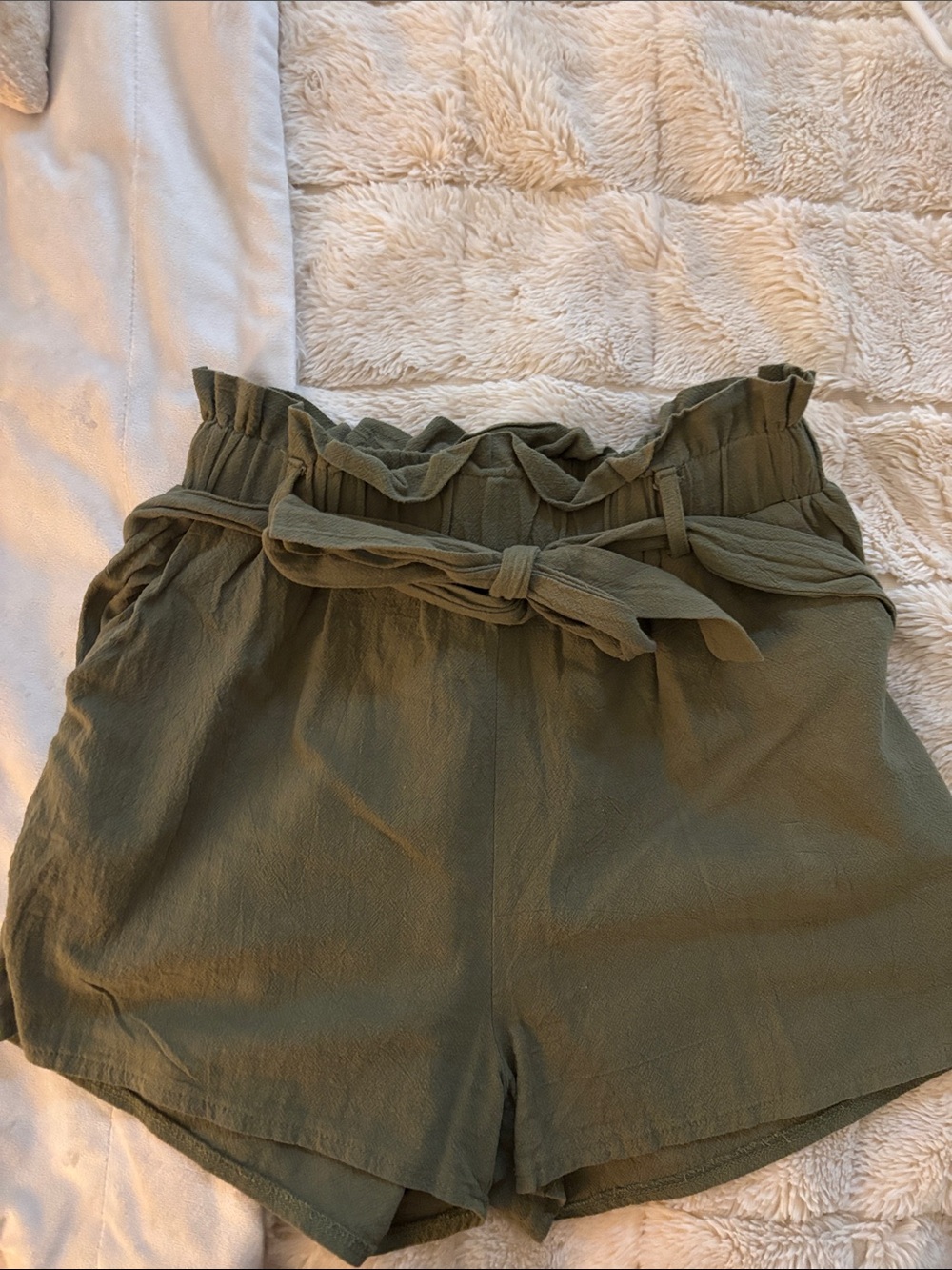 SHEIN Olive Green Paperbag Waist Tie Shorts